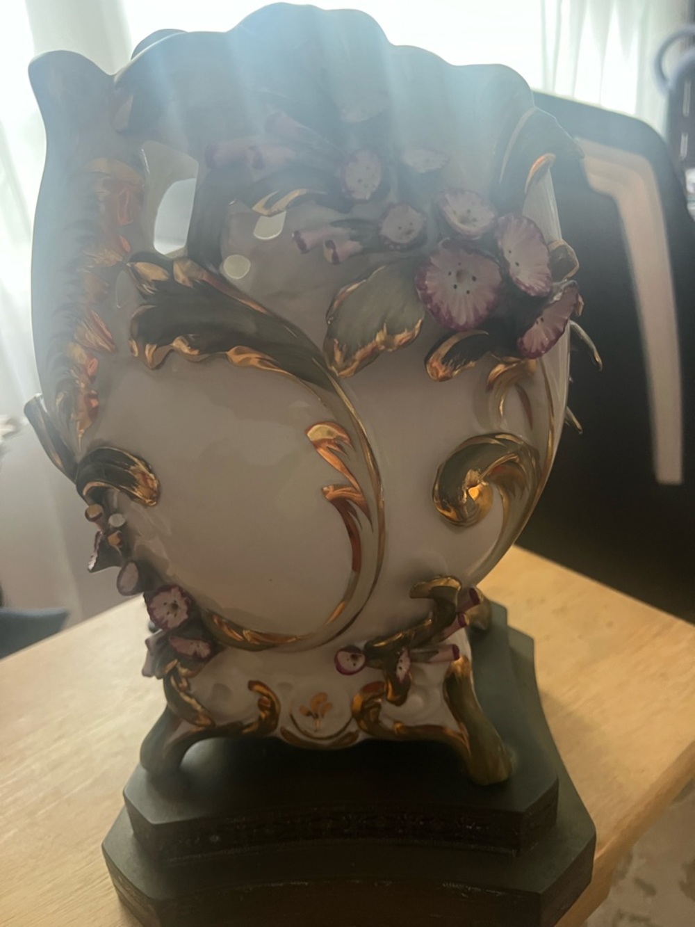 Antique White and Gold Floral Porcelain Table Lamp “ Old Paris “ Piece